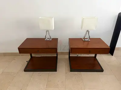 Pair of modern wooden nightstands/bedside tables with drawer from crate and barrel