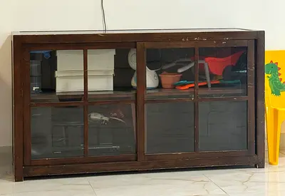 Wooden Sideboard / TV Console with Glass Doors - Dark Brown