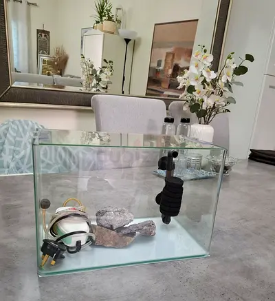 Small Glass Aquarium Tank with Heater and Rocks - Barebones Setup
