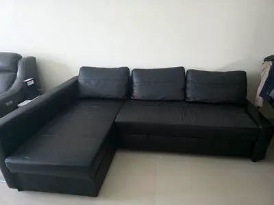 Ikea FRIHETEN Corner sofa-bed with storage - black, leather