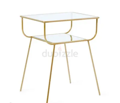 West Elm Curved Terrace Gold Frame Glass Side Table with Lower mirrored Shelf