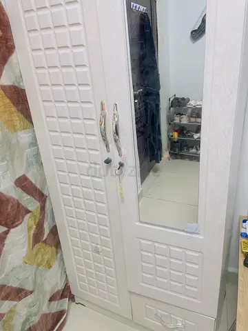 White 2-Door Wardrobe with Mirror - Good Condition
