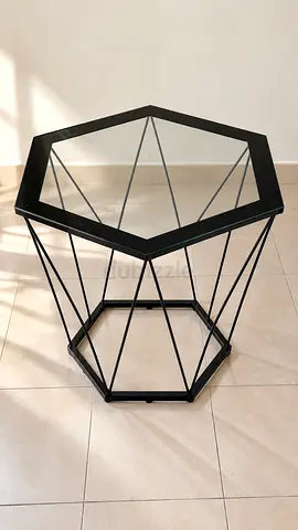 🔥 MOVING SALE! Modern Geometric Hexagon Glass Coffee Table — ONLY 150 AED!
