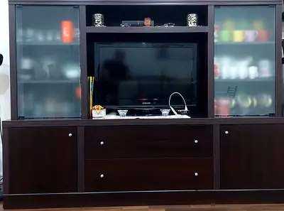 Dark Wood Entertainment Center / TV Cabinet with Glass Display