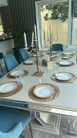 Item: Premium 10-Person Porcelain Dinnerware Set (white plates with elegant gold trim) + Full Matchi