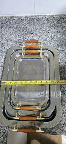Set of 3 Nesting Stainless Steel Serving Trays w/ Arabesque Print