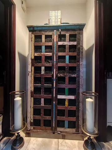 Solid Reclaimed Wood Tall Cabinet / Console with Lattice Doors very beautiful 95*175 cm