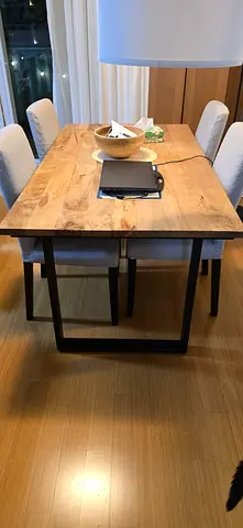 Solid Wood Dining Table with Metal Base - Seats 6