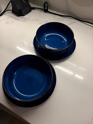 Set of 2 Blue Ceramic Serving Bowls - Good Condition