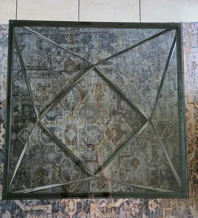 Glass Top Square Coffee Table with Metal Frame