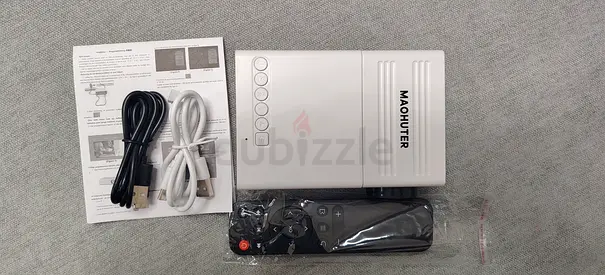 Portable Mini Projector with Built-in Speaker - Compact White Unit