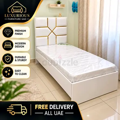 Single Modern White Bed with Padded Headboard and Storage Base