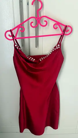 Wine red satin slip dress with embellished neckline - UK size 8 (approx)