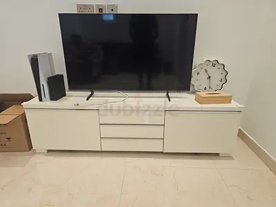 White TV Cabinet / Entertainment Unit - 2 Doors, 3 Drawers