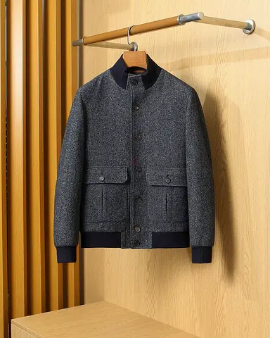 Loro Piana Men's Wool Blend Bomber Jacket - Charcoal (SUPER MASTER QUALITY)