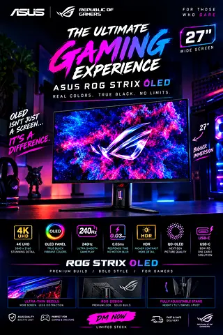 🔥 ASUS ROG Strix 27” 4K QD-OLED Gaming Monitor ⚡ 4K UHD | 240Hz | 0.03ms 🖤 QD-OLED | true black