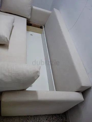 Beige fabric 3-seater sofa with under-seat storage (good condition)