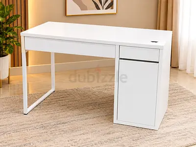 White Modern Study/Computer Desk with Storage Drawer and Cabinet