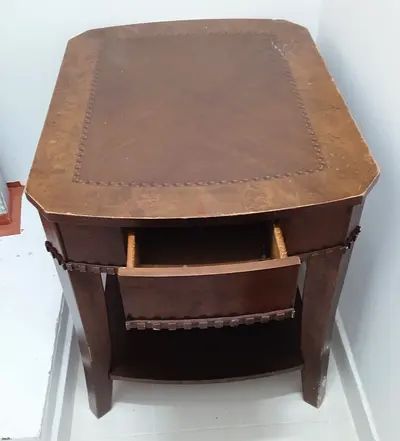 Vintage wooden bedside table with drawer and shelf