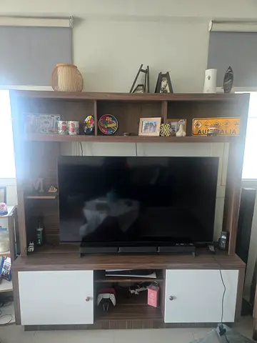 Wooden entertainment center TV unit with storage - good condition