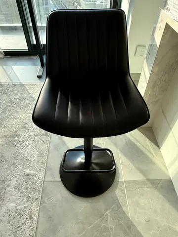 Black Swivel Bar Stool with Leather Padded Back and Seat