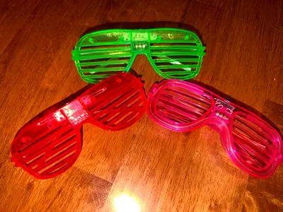 Set of 3 Plastic Shutter Party Sunglasses (Red, Green, Pink) - Light Use