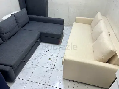 Two sofas set  grey sectional sofa and cream 3-seater (good condition)