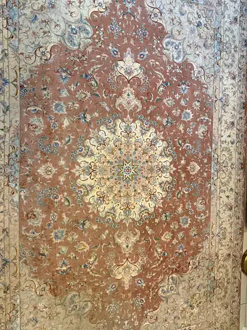 Handmade wool Arabian style large area rug /— soft muted reds and ivory