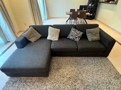 Blue/Gray L-shaped 3-seater Sofa with Chaise - Good Condition