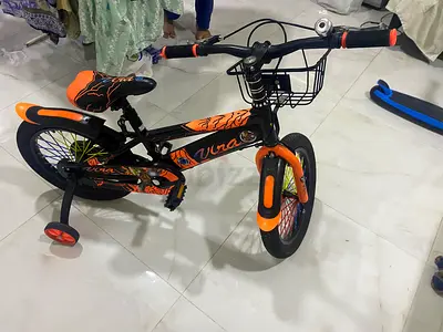Kids' 16-inch Orange & Black Bicycle with Training Wheels and Front Basket