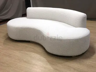 Curved Modern White Bouclé Sofa — 3-Seater Lounge