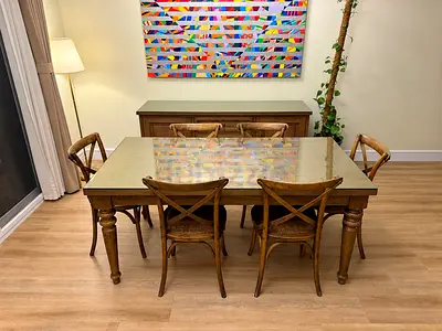 Solid Wood Dining Table with 6 Chairs and Sideboard — Good Condition
