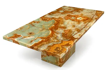 Large Green Onyx Dining Table with Pedestal Base - Solid Stone