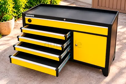 Dannio Big Heavy-duty Metal Tool Chest with 6 Drawers and Side Cabinet - No Tools