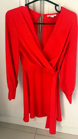 Red wrap-style long-sleeve mini dress - size label visible s