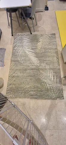 Light grey modern area rug with palm leaf pattern - good condition