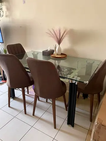 Glass Top Dining Table with 4 Upholstered Chairs