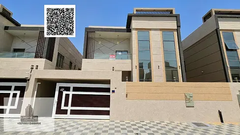 Villa for sale in Al-Yasmeen Ajman 5 master bedrooms, majlis, living room, and maid's room. Freehold ownership for all nationalities; bank financing a