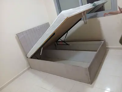 Queen storage bed with hydraulic lift and mattress - light grey