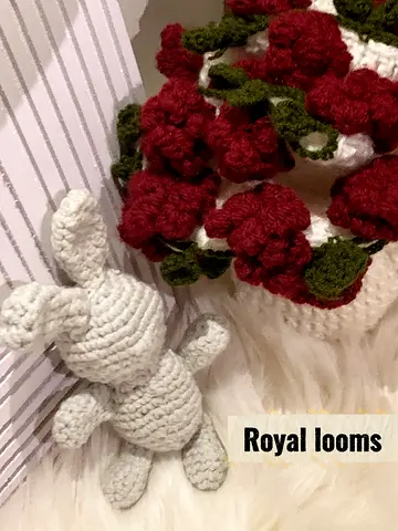 Handmade Crocheted Bunny Toy is 10  with Decorative Crochet bouque is 15
