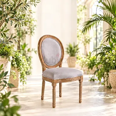 Set of 4 Premium Wooden Dining Chairs with Upholstered Oval Back (Beige)