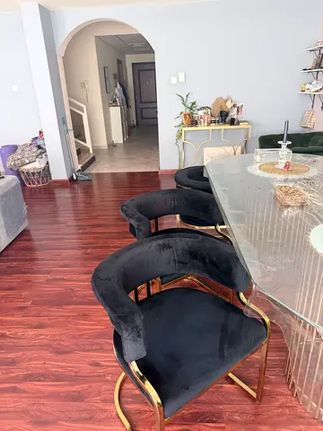 Set of 6 Black Velvet Dining Chairs with Gold Frame - Excellent Condition