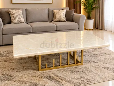 Top marble Coffee Table with Gold Metal Base - Good Condition