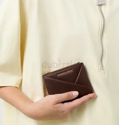 Charles & Keith Midori Geometric Small Wallet - Espresso Brown