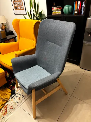 IKEA Vedbo Blue Lounge Accent Chair with Wooden Legs - Great Condition