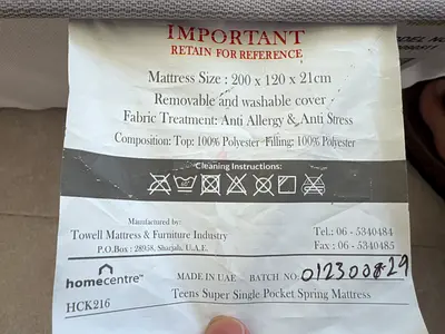 Used Single Pocket Spring Mattress - Removable Washable Cover