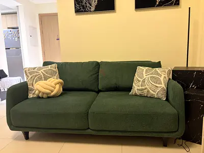 Green 3+2 Seater Fabric Sofas - Good Condition