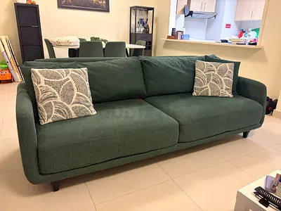 Green 3+2 Seater Fabric Sofas - Good Condition