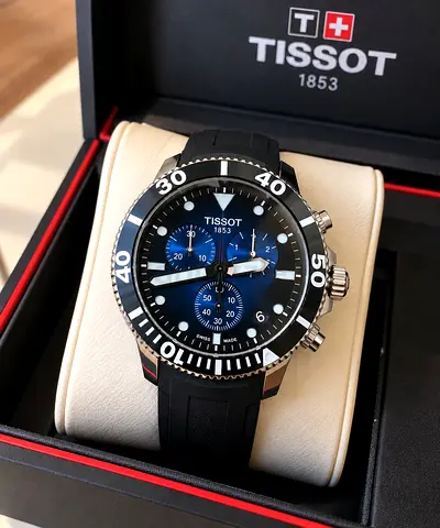 Tissot Seastar 1000 Chronograph Men's Watch - Black Rubber Strap, Blue Dial