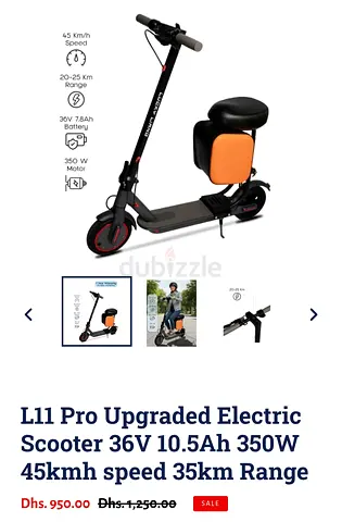 L11 Pro Electric Scooter 36V, Seat, 350W, ~35km Range